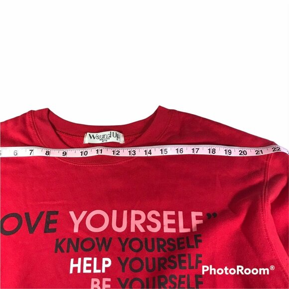 Wound Up Womens Sz Medium 7-9  Sweatshirt Crewneck Love Yourself Graphic Red New - Picture 9 of 12